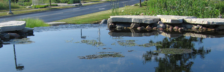 A water feature at Tellabs, a project for which WRD Environmental has improved water quality in the landscape