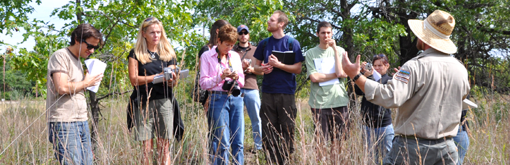 Field learning at a prairie restoration for an Illinois Institute of Technology class taught by WRD's Jay Womack