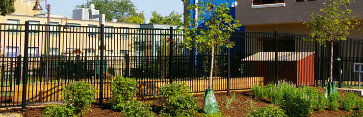 The newly planted sustainable landscape of the Aurora Early Learning Center, a WRD Environmental project