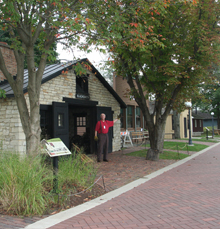 Permeable paving in front of the replica blacksmith's shop at Naper Settlement