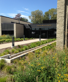 Natural landscaping at the entrance to the Jeanine Nicarico Children's Advocacy Center